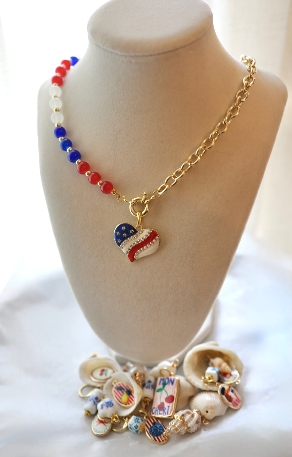Stars & Stripes Heart Glass Bead Necklace