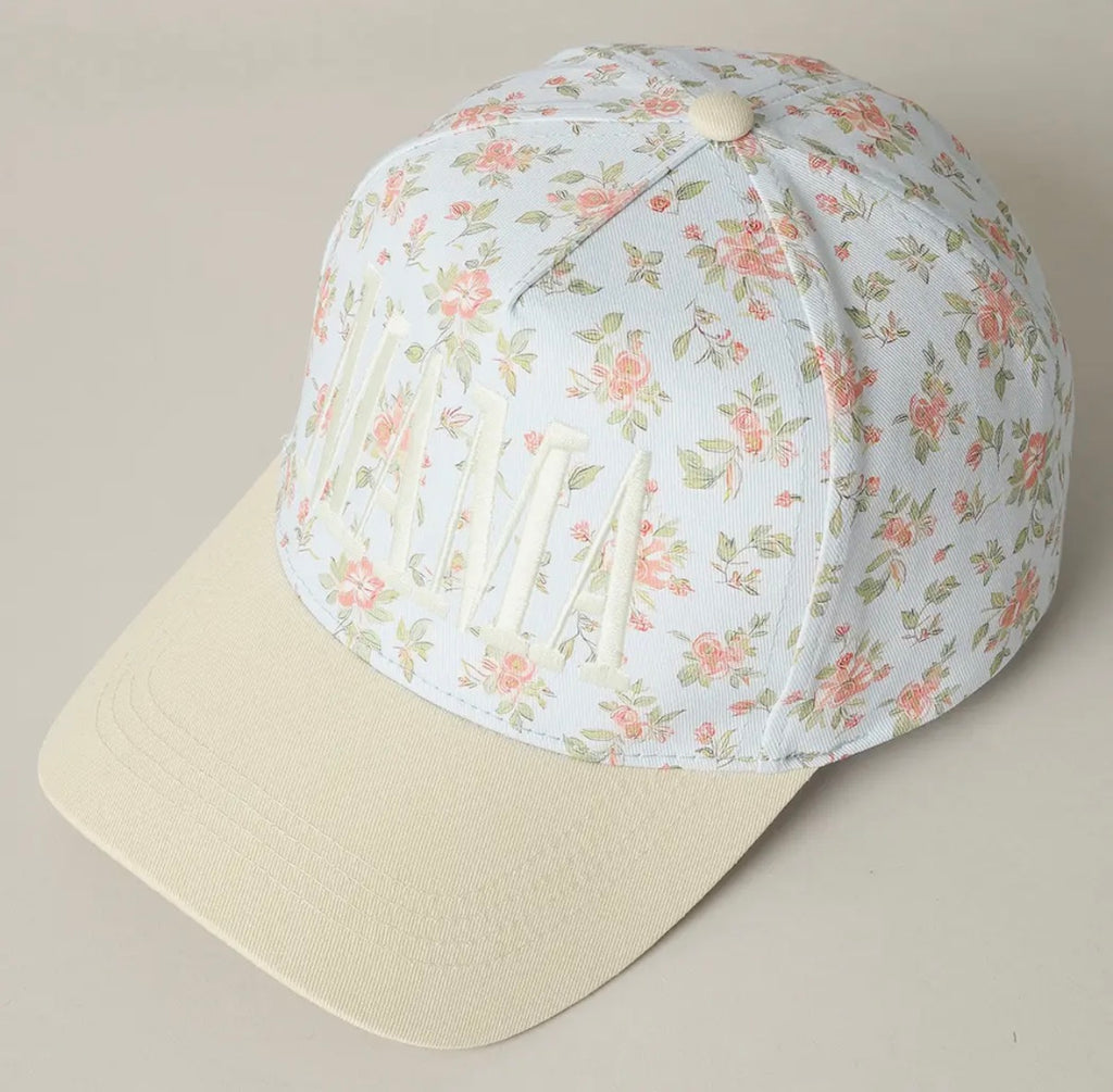 Mama Embroidered Flower Pattern Trucker Hat