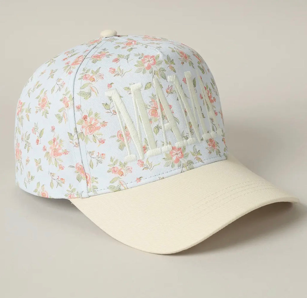 Mama Embroidered Flower Pattern Trucker Hat